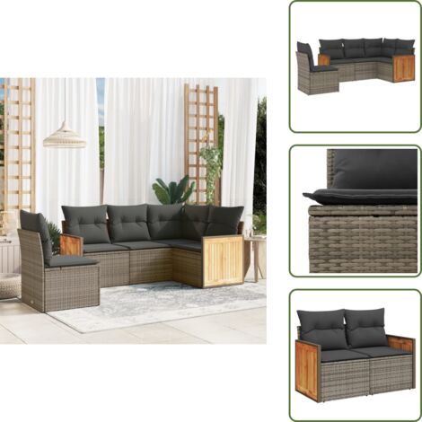 Cuscini da seduta - vidaXL Set Divano da Giardino 5 pz con Cuscini Grigio in Polyrattan - Rattan PE