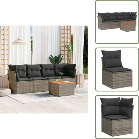 Cuscini da seduta - vidaXL Set Divano da Giardino 5 pz con Cuscini Grigio in Polyrattan - Rattan PE
