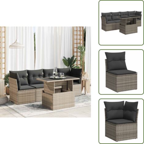 Cuscini da seduta - vidaXL Set Divano da Giardino 5 pz con Cuscini Grigio in Polyrattan - Rattan PE