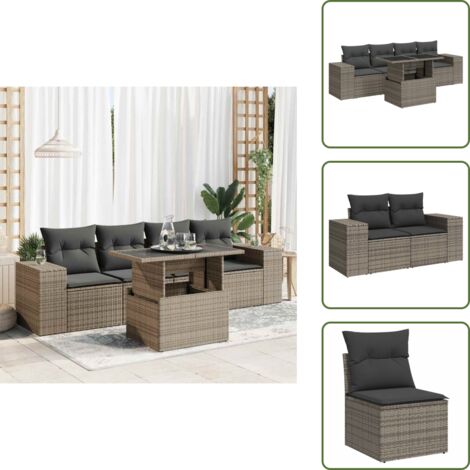 Cuscini da seduta - vidaXL Set Divano da Giardino 5 pz con Cuscini Grigio in Polyrattan - Rattan PE