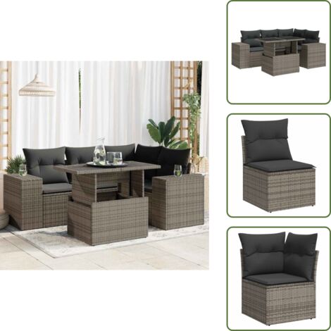 Cuscini da seduta - vidaXL Set Divano da Giardino 5 pz con Cuscini Grigio in Polyrattan - Rattan PE