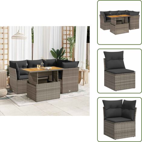 Cuscini da seduta - vidaXL Set Divano da Giardino 5 pz con Cuscini Grigio in Polyrattan - Rattan PE