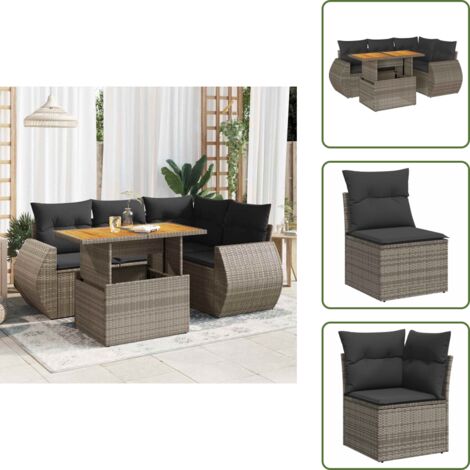 Cuscini da seduta - vidaXL Set Divano da Giardino 5 pz con Cuscini Grigio in Polyrattan - Rattan PE