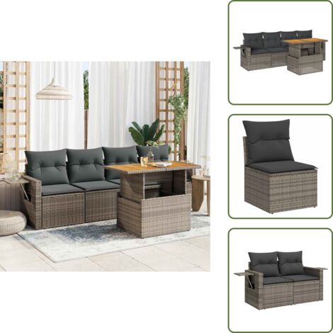 Cuscini da seduta - vidaXL Set Divano da Giardino 5 pz con Cuscini Grigio in Polyrattan - Rattan PE