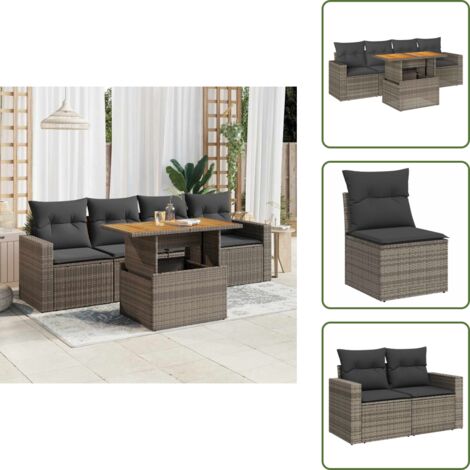 Cuscini da seduta - vidaXL Set Divano da Giardino 5 pz con Cuscini Grigio in Polyrattan - Rattan PE