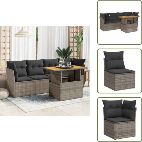 Cuscini da seduta - vidaXL Set Divano da Giardino 5 pz con Cuscini Grigio in Polyrattan - Rattan PE