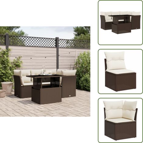Cuscini da seduta - vidaXL Set Divano da Giardino 5 pz con Cuscini Marrone in Polyrattan - Rattan PE