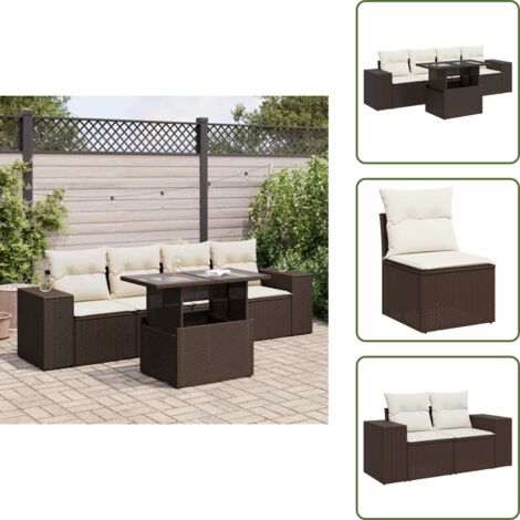 Cuscini da seduta - vidaXL Set Divano da Giardino 5 pz con Cuscini Marrone in Polyrattan - Rattan PE