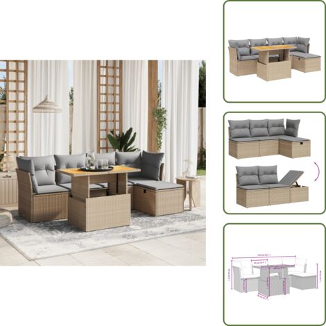Cuscini da seduta - vidaXL Set Divano da Giardino 6 pz con Cuscini Beige in Polyrattan - Rattan PE