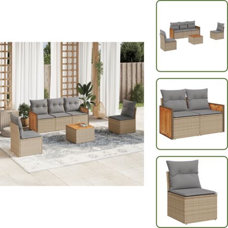 Cuscini da seduta - vidaXL Set Divano da Giardino 6 pz con Cuscini Beige in Polyrattan - Rattan PE
