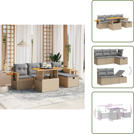 Cuscini da seduta - vidaXL Set Divano da Giardino 6 pz con Cuscini Beige in Polyrattan - Rattan PE