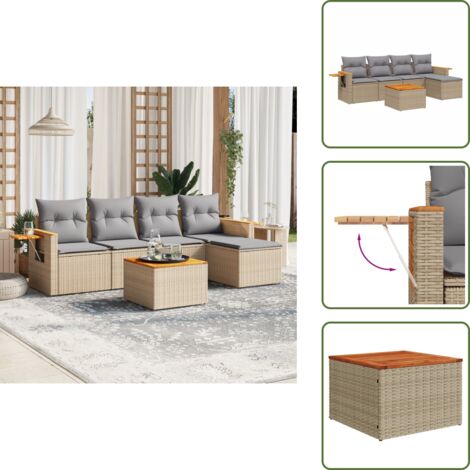 Cuscini da seduta - vidaXL Set Divano da Giardino 6 pz con Cuscini Beige in Polyrattan - Rattan PE