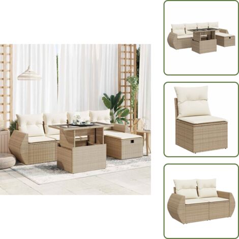 Cuscini da seduta - vidaXL Set Divano da Giardino 6 pz con Cuscini Beige in Polyrattan - Rattan PE