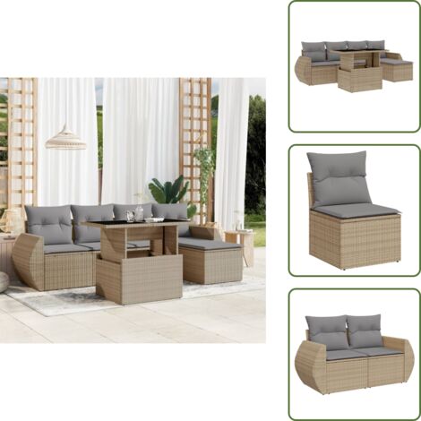 Cuscini da seduta - vidaXL Set Divano da Giardino 6 pz con Cuscini Beige in Polyrattan - Rattan PE