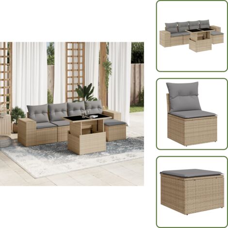 Cuscini da seduta - vidaXL Set Divano da Giardino 6 pz con Cuscini Beige in Polyrattan - Rattan PE