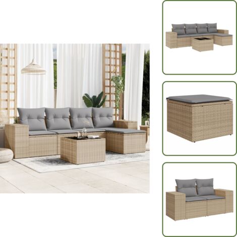 Cuscini da seduta - vidaXL Set Divano da Giardino 6 pz con Cuscini Beige in Polyrattan - Rattan PE