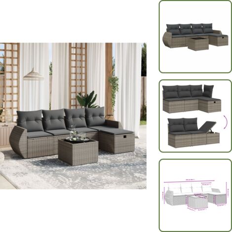 Cuscini da seduta - vidaXL Set Divano da Giardino 6 pz con Cuscini Grigio in Polyrattan - Rattan PE