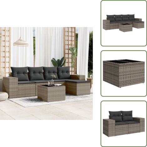 Cuscini da seduta - vidaXL Set Divano da Giardino 6 pz con Cuscini Grigio in Polyrattan - Rattan PE