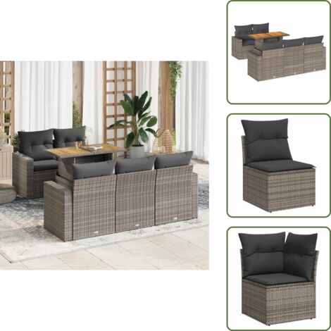 Cuscini da seduta - vidaXL Set Divano da Giardino 6 pz con Cuscini Grigio in Polyrattan - Rattan PE