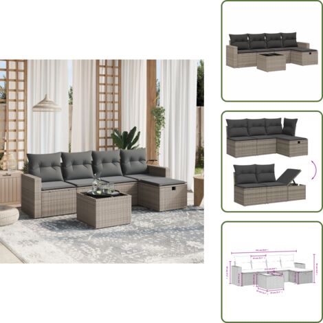 Cuscini da seduta - vidaXL Set Divano da Giardino 6 pz con Cuscini Grigio in Polyrattan - Rattan PE