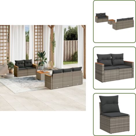 Cuscini da seduta - vidaXL Set Divano da Giardino 6 pz con Cuscini Grigio in Polyrattan - Rattan PE