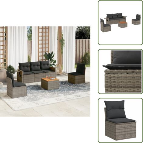 Cuscini da seduta - vidaXL Set Divano da Giardino 6 pz con Cuscini Grigio in Polyrattan - Rattan PE