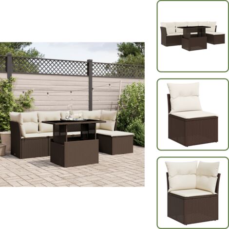 Cuscini da seduta - vidaXL Set Divano da Giardino 6 pz con Cuscini Marrone in Polyrattan - Rattan PE