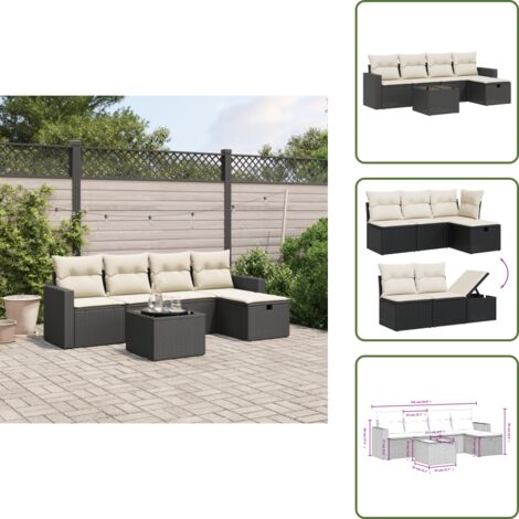 Cuscini da seduta - vidaXL Set Divano da Giardino 6 pz con Cuscini Nero in Polyrattan - Rattan PE