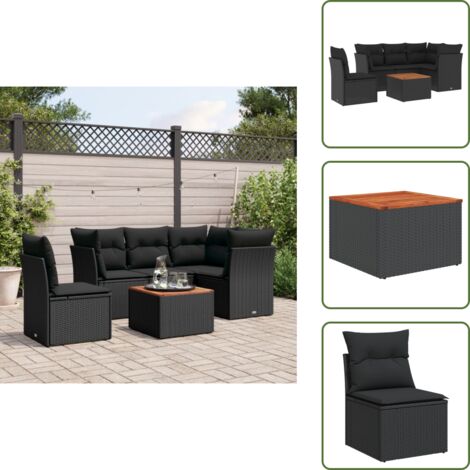 Cuscini da seduta - vidaXL Set Divano da Giardino 6 pz con Cuscini Nero in Polyrattan - Rattan PE