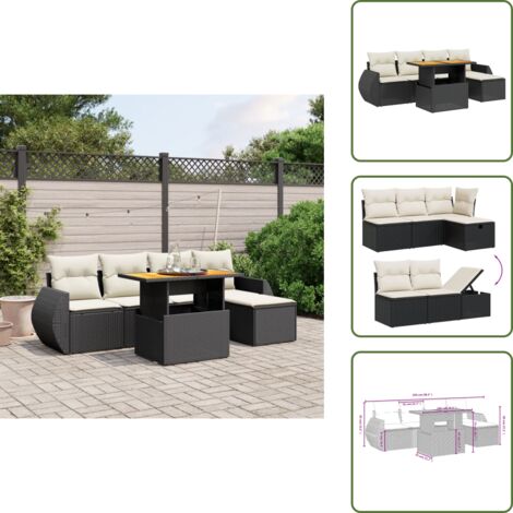 Cuscini da seduta - vidaXL Set Divano da Giardino 6 pz con Cuscini Nero in Polyrattan - Rattan PE