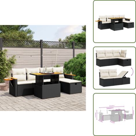 Cuscini da seduta - vidaXL Set Divano da Giardino 6 pz con Cuscini Nero in Polyrattan - Rattan PE