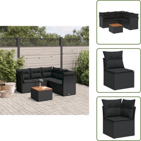 Cuscini da seduta - vidaXL Set Divano da Giardino 6 pz con Cuscini Nero in Polyrattan - Rattan PE