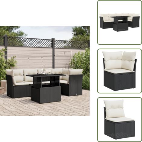 Cuscini da seduta - vidaXL Set Divano da Giardino 6 pz con Cuscini Nero in Polyrattan - Rattan PE