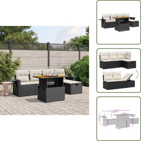 Cuscini da seduta - vidaXL Set Divano da Giardino 6 pz con Cuscini Nero in Polyrattan - Rattan PE