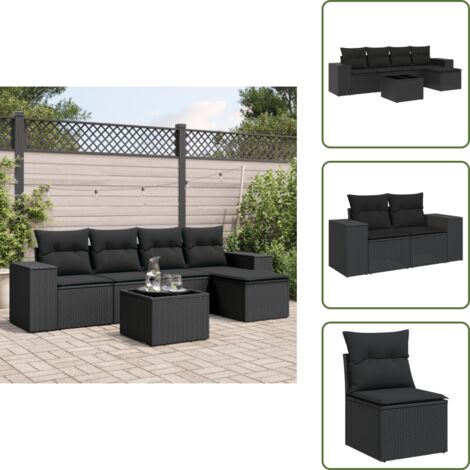 Cuscini da seduta - vidaXL Set Divano da Giardino 6 pz con Cuscini Nero in Polyrattan - Rattan PE