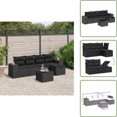 Cuscini da seduta - vidaXL Set Divano da Giardino 6 pz con Cuscini Nero in Polyrattan - Rattan PE