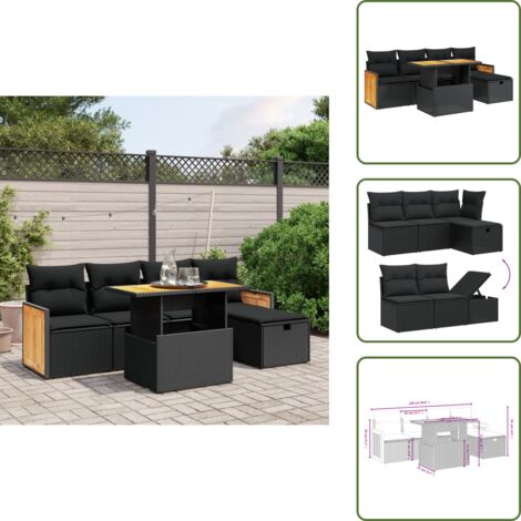 Cuscini da seduta - vidaXL Set Divano da Giardino 6 pz con Cuscini Nero in Polyrattan - Rattan PE