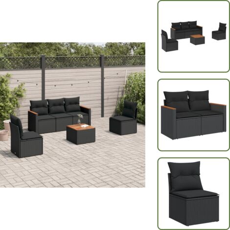 Cuscini da seduta - vidaXL Set Divano da Giardino 6 pz con Cuscini Nero in Polyrattan - Rattan PE