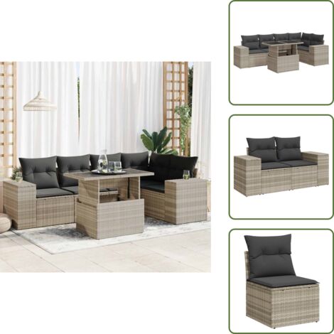 Cuscini da seduta - vidaXL Set Divano da Giardino 6pz con Cuscini Grigio Chiaro Polyrattan - Cuscini da schienale