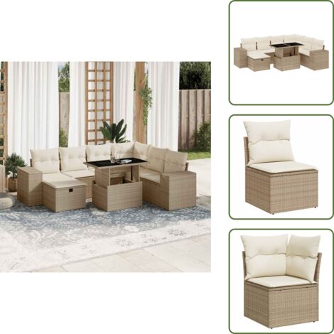 Cuscini da seduta - vidaXL Set Divano da Giardino 8 pz con Cuscini Beige in Polyrattan - Cuscini da schienale