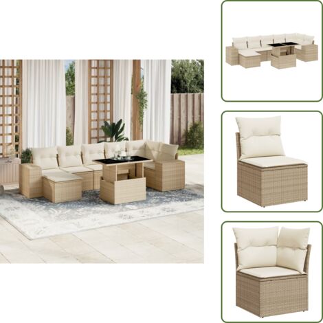 Cuscini da seduta - vidaXL Set Divano da Giardino 8 pz con Cuscini Beige in Polyrattan - Rattan PE