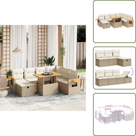 Cuscini da seduta - vidaXL Set Divano da Giardino 8 pz con Cuscini Beige in Polyrattan - Rattan PE