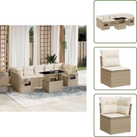 Cuscini da seduta - vidaXL Set Divano da Giardino 8 pz con Cuscini Beige in Polyrattan - Rattan PE