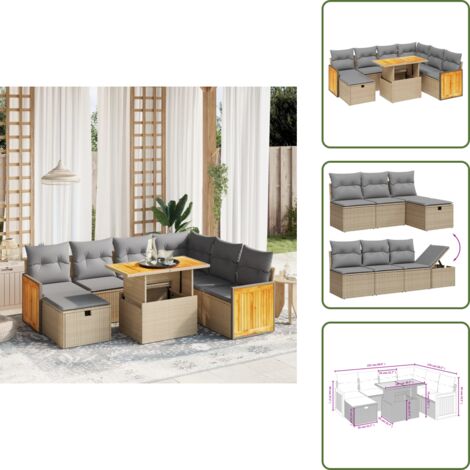 Cuscini da seduta - vidaXL Set Divano da Giardino 8 pz con Cuscini Beige in Polyrattan - Rattan PE