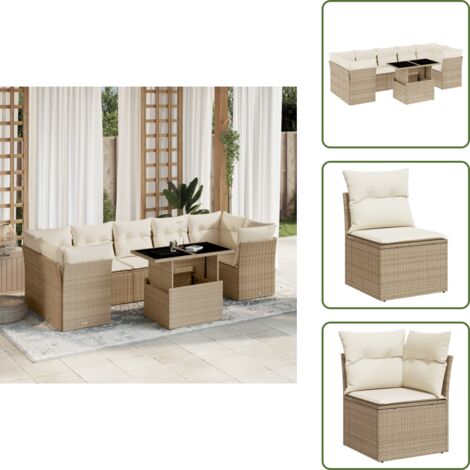 Cuscini da seduta - vidaXL Set Divano da Giardino 8 pz con Cuscini Beige in Polyrattan - Rattan PE