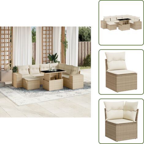 Cuscini da seduta - vidaXL Set Divano da Giardino 8 pz con Cuscini Beige in Polyrattan - Rattan PE