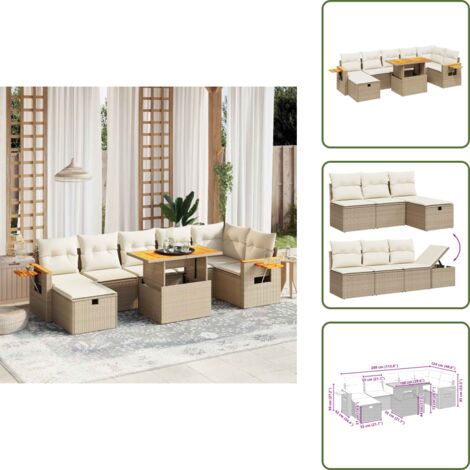 Cuscini da seduta - vidaXL Set Divano da Giardino 8 pz con Cuscini Beige in Polyrattan - Rattan PE