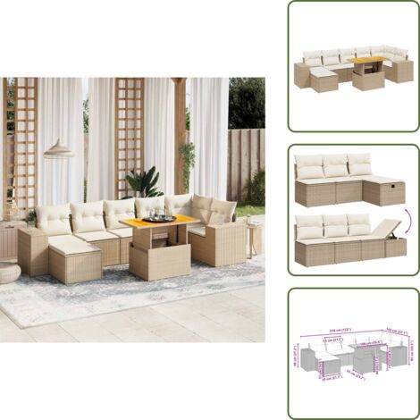 Cuscini da seduta - vidaXL Set Divano da Giardino 8 pz con Cuscini Beige in Polyrattan - Rattan PE