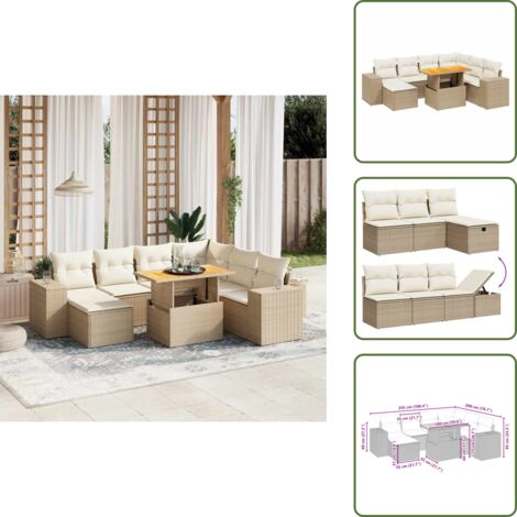 Cuscini da seduta - vidaXL Set Divano da Giardino 8 pz con Cuscini Beige in Polyrattan - Rattan PE