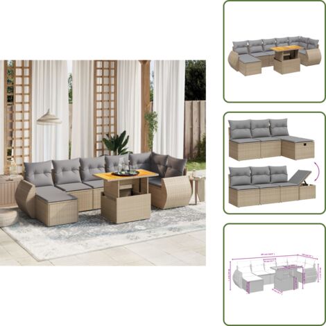 Cuscini da seduta - vidaXL Set Divano da Giardino 8 pz con Cuscini Beige in Polyrattan - Rattan PE